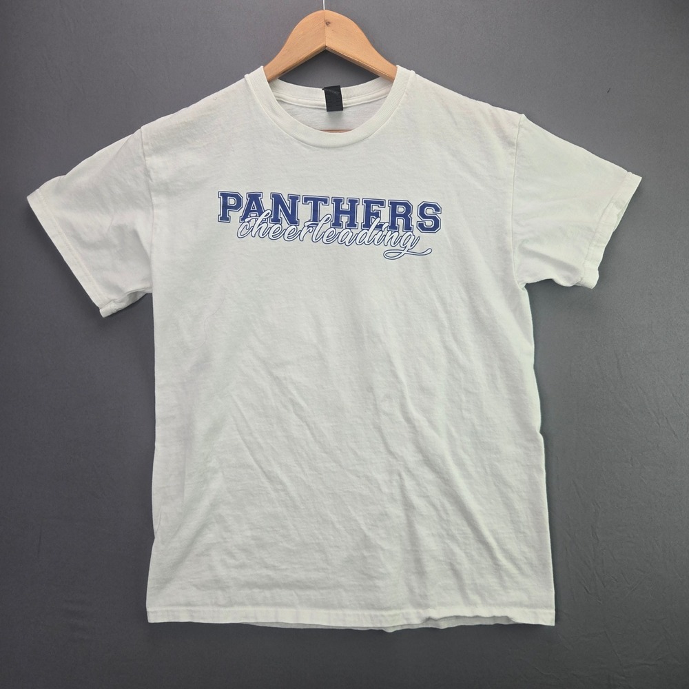 Gildan Panthers Cheerleading T-Shirt Graphic Tee Size M White Short Sleeve